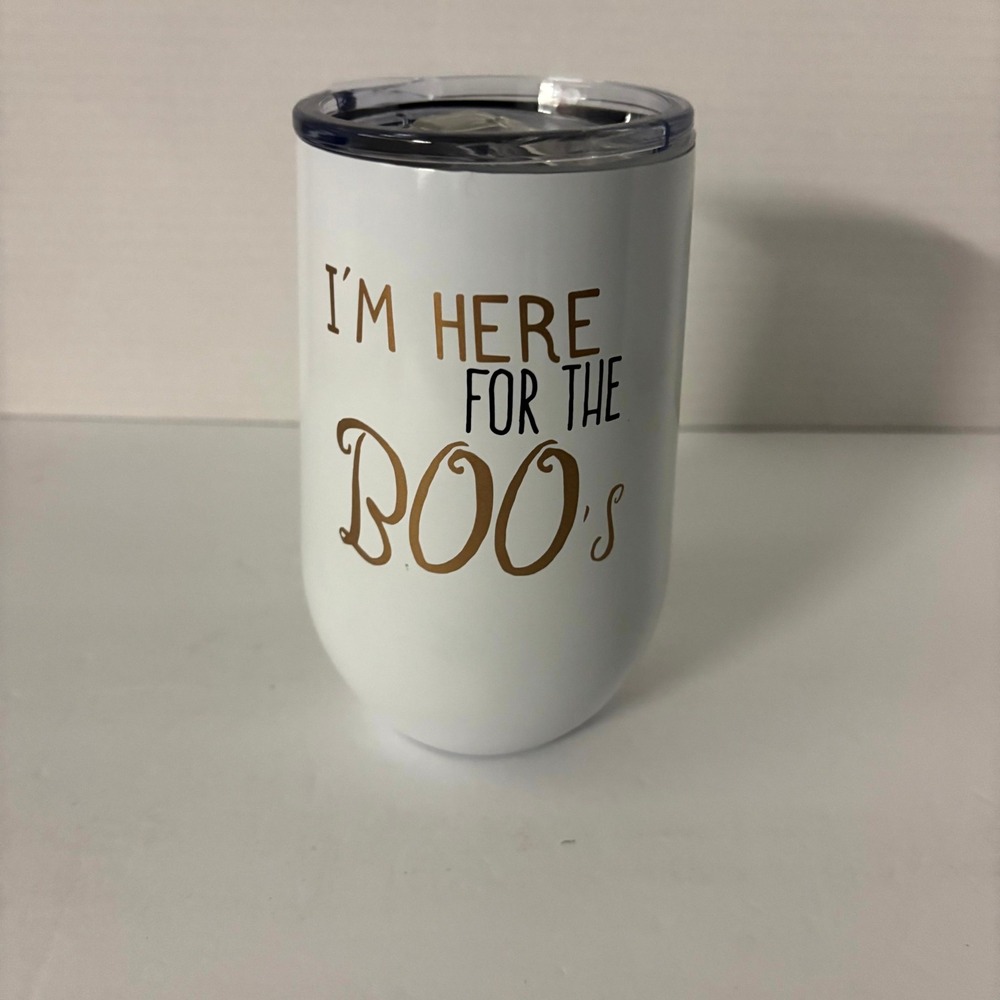 I'm Here For The Boos Halloween Wine Tumbler White Insulated Stainless Steel